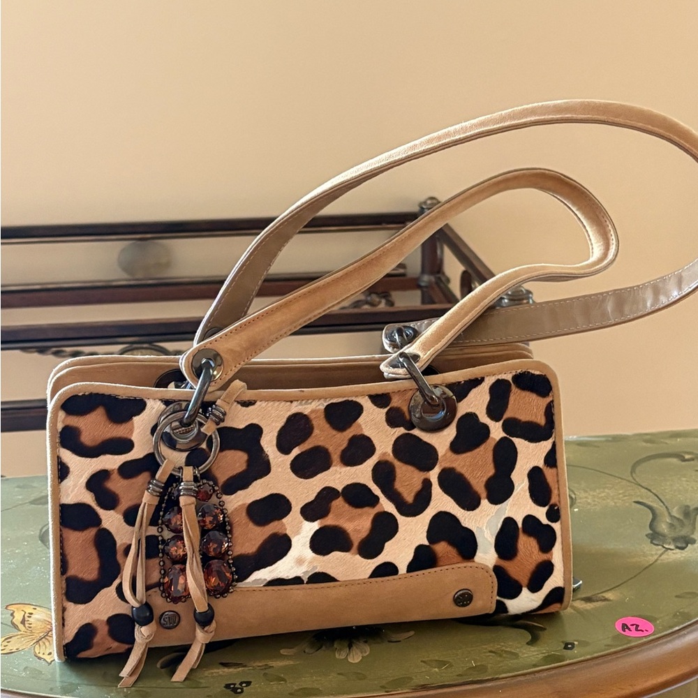 Chic Leopard Print Mini Bag with Tan Accents